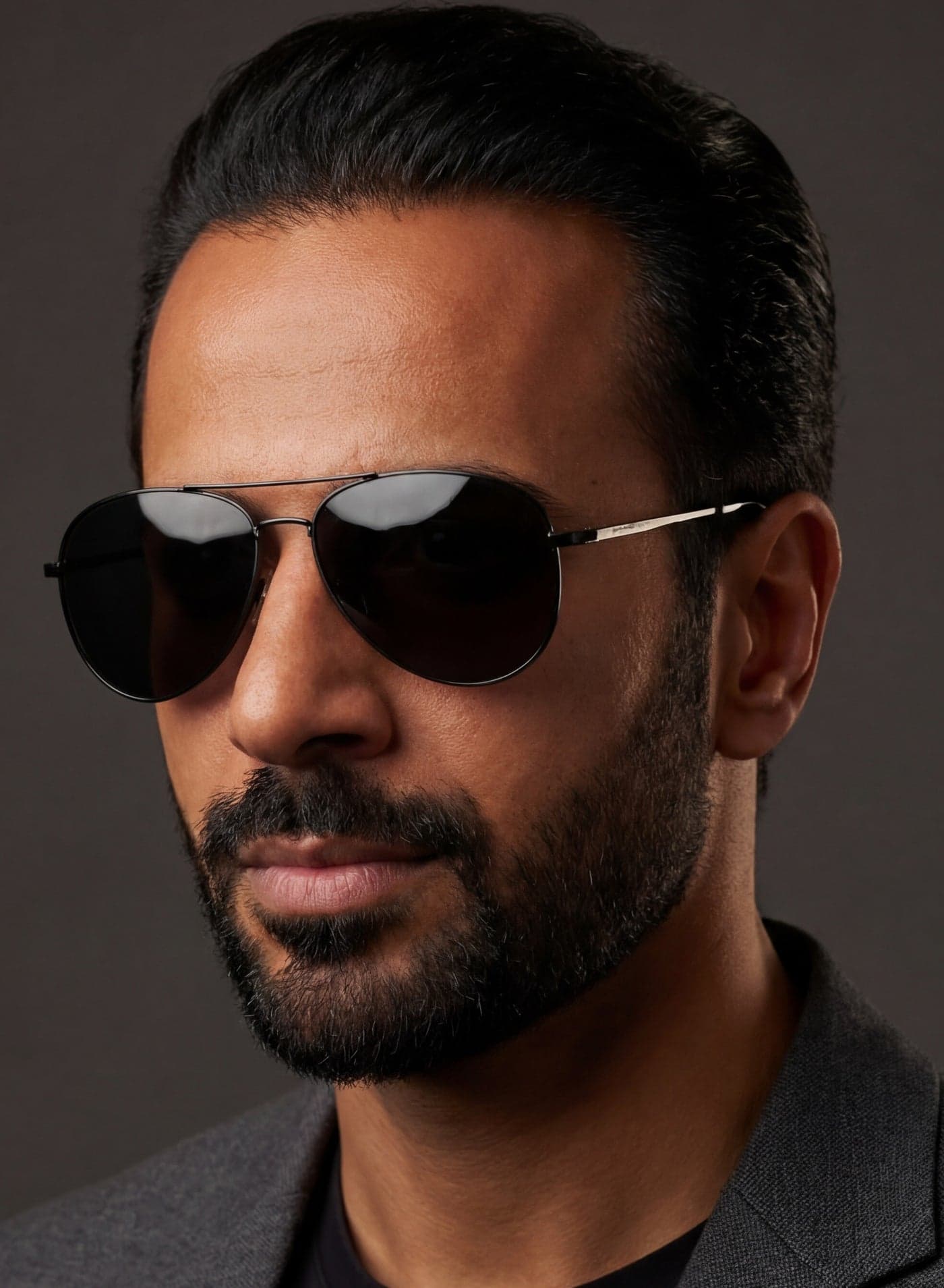 Men’s Aviator Polarized Sunglasses, UV Protection, Lightweight Driving, Black Metal Frame, Black Lens