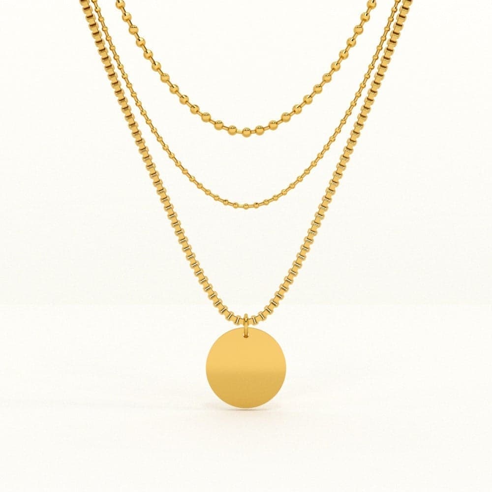 PALMONAS 18k Gold Tone Plated Round Belle Three Layer Necklace
for Women