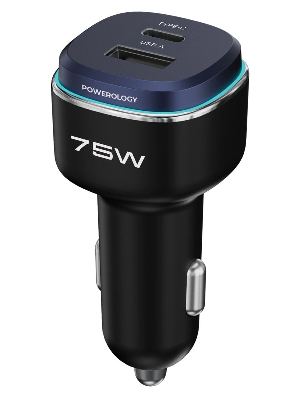 75W Dual-Port Car Charger with Type-C Cable, PD 45W + QC 30W Fast Charging Adapter/ USB-C & USB-A Ports / Zinc Alloy Body with LED Light / Compatible with iPhone, Samsung, iPad, MacBook - Blue