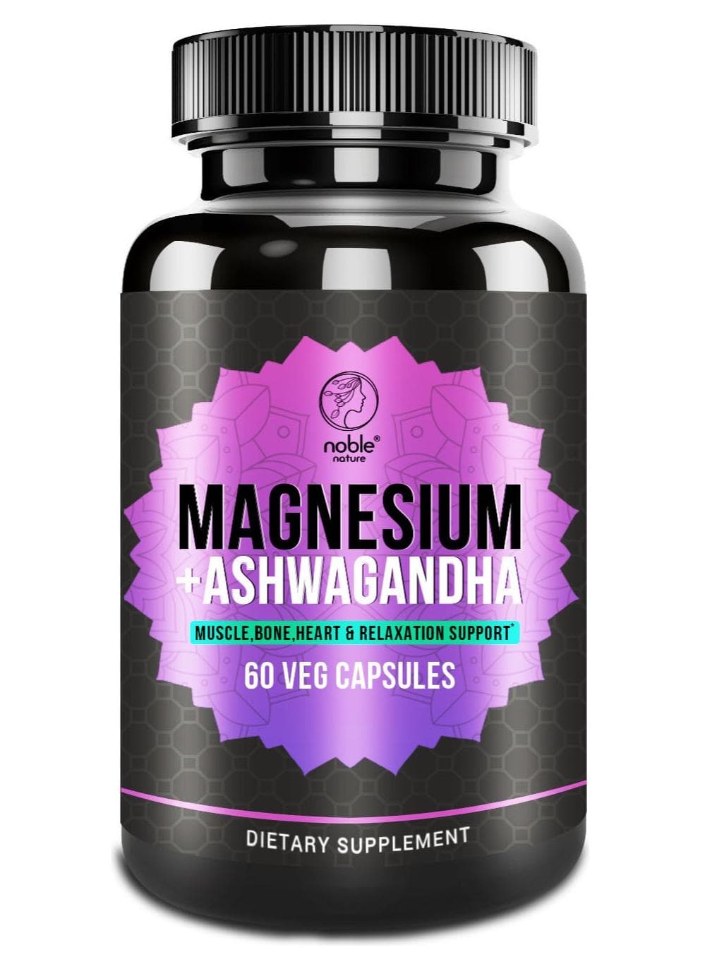 Magnesium Glycinate 550mg + Ashwagandha Extract Supplement, Muscle, Bone, Heart & Relaxation Support - 60 Capsules