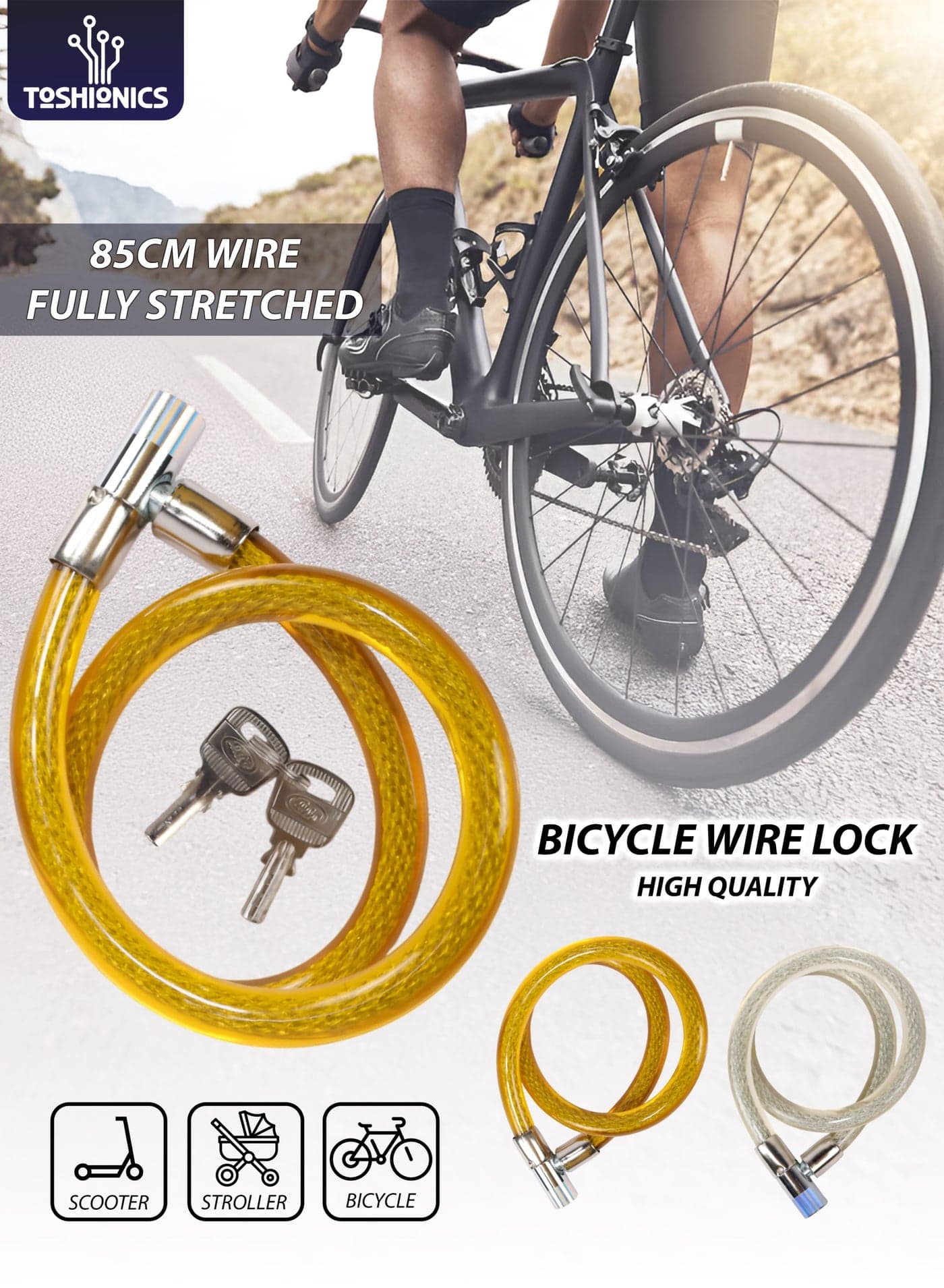 Heavy-Duty 16mm x 85cm Key Bicycle Lock T114636 Anti-Theft Steel Cable with PVC Coating
