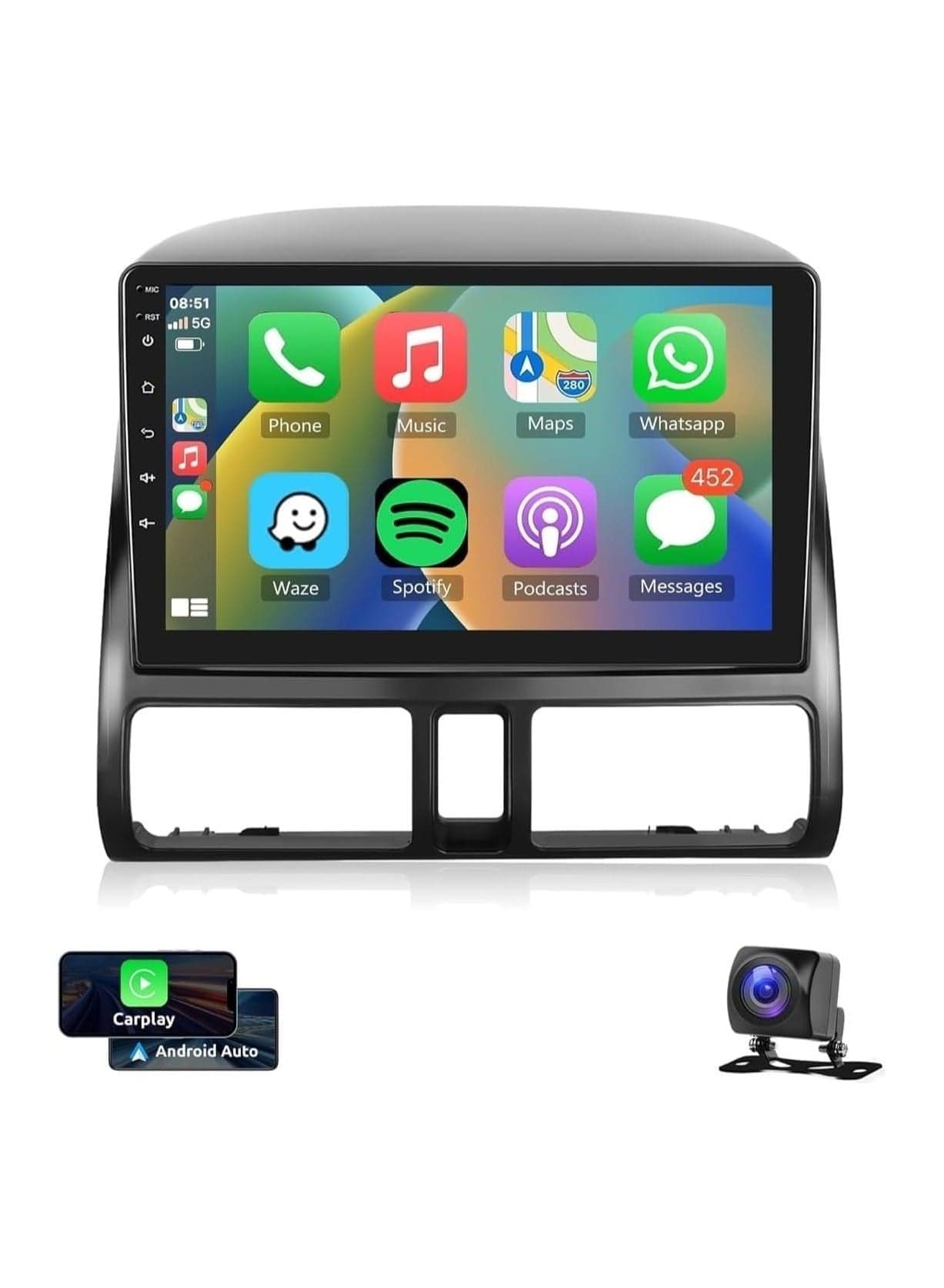 Android Car Stereo for Honda CRV 2002 2003 2004 2005 2006 6GB RAM 128GB ROM 9 Inch Support SIM Card, Apple Carplay, MirrorLink WiFi BT, IPS Touch Screen with AHD Camera Included