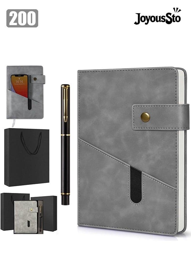 A5 Lined Leather Journal Notebook,Hardcover Journal Set with Pen and Gift Box,200Pages 100 Gsm Thick Ruled Paper Daily Diary for Men Women School,Travel,Business,Work,Writing 5.9" X 8.4" in Grey