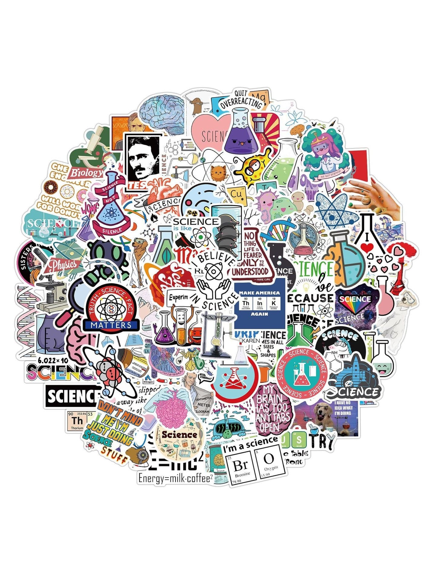 100pcs Cool Science Stickers Funny Chemistry Biology Physics Experiment Stickers Pack Vinyl Waterproof Stickers for Water Bottle Laptop Phone Scrapbook Laboratory Decals for Students Teachers