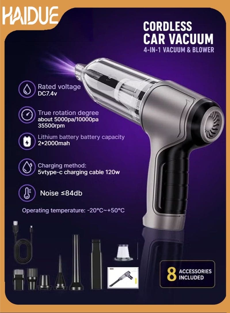 Handheld Vacuum Cordless High Power 120W 3200pa Vacuum Dust Busters Cordless Rechargeable Portable for Pet Pair/Sofa/Car/Office