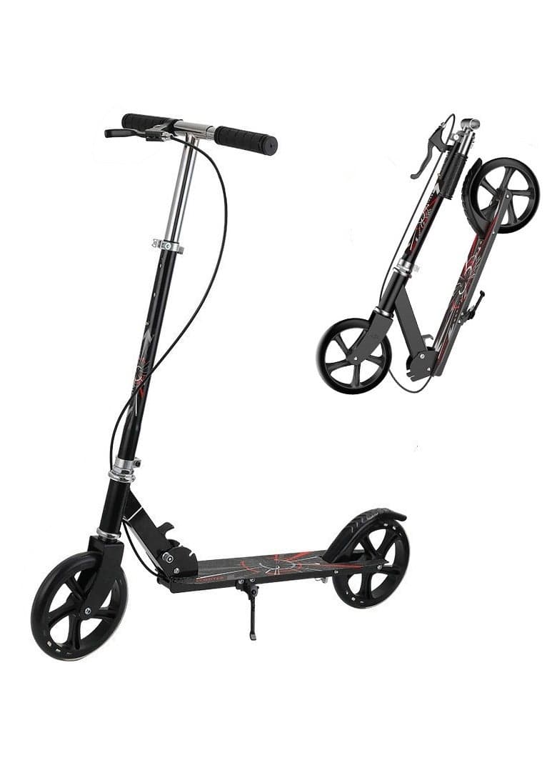 Kick Scooter Foldable Scooter with 4 Adjustment Levels Handlebar Teens and Adult Scooter with Anti-Shock Suspension Dual Brake Design Max Load 100 KG 8IN Big Wheels for Kids Teen and Adults Black