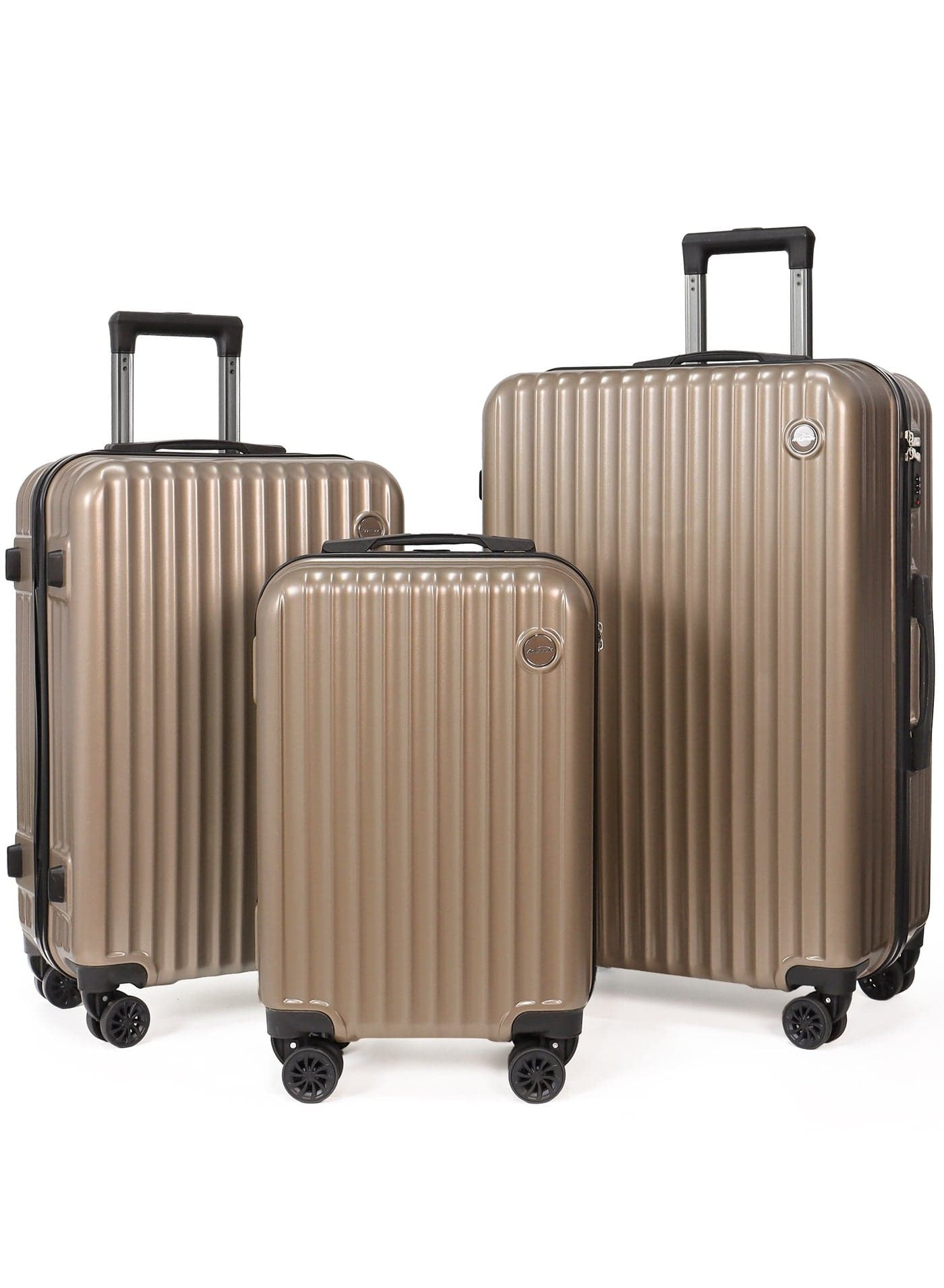 Aklsvion Hard Case Trolley Luggage Set For Unisex ABS+PC Lightweight 4 Double Wheels Suitcase With Built In Digital Lock Champagne