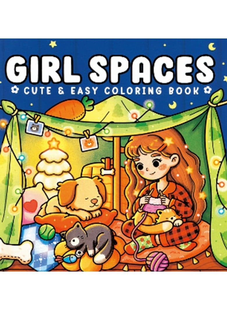 "Girl Space" 48 pcs Coloring Book for Adults & Teens – Cute & Cozy Daily Relaxation Activity with Whimsical Illustrations of Girls Reading with Pets, Perfect for Stress Relief, Cozy Spaces & Holiday Gifting