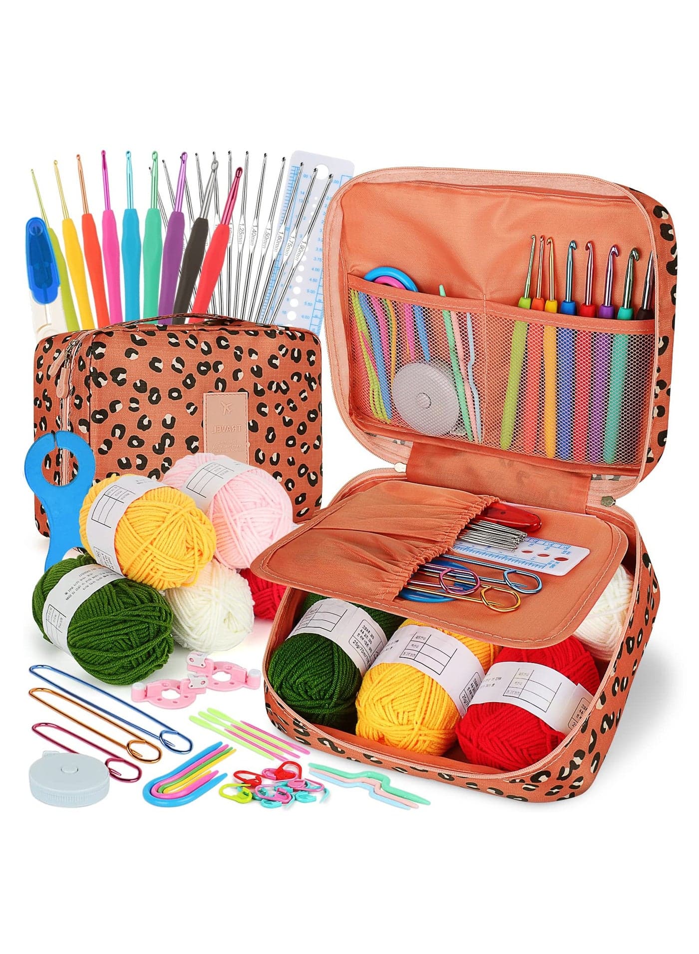 Crochet Kit Beginners Crochet Hook Set with Crochet Yarn, 58PCS Portable Crochet Set with Ergonomic Crochet Hooks, Small Crochet Hooks, Travel Crochet Hook Case Full Knitting Crochet Supplies