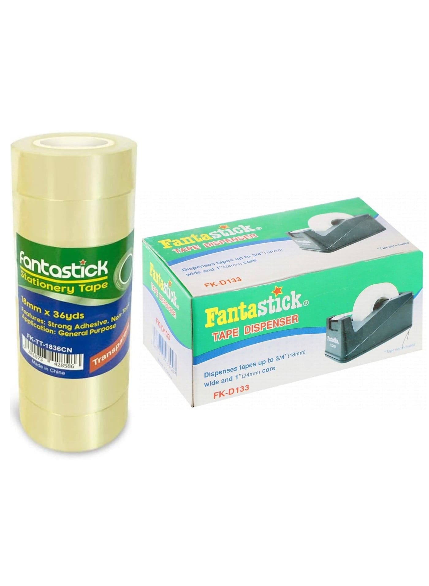 8-Piece Clear Stationery Tape 18mm Width With Tape Dispenser
