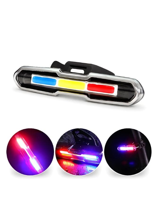 Rechargeable Bicycle LED Tail Light Red Blue White Waterproof Bike Rear Light USB Charging Safety Warning Light with Mount Strap