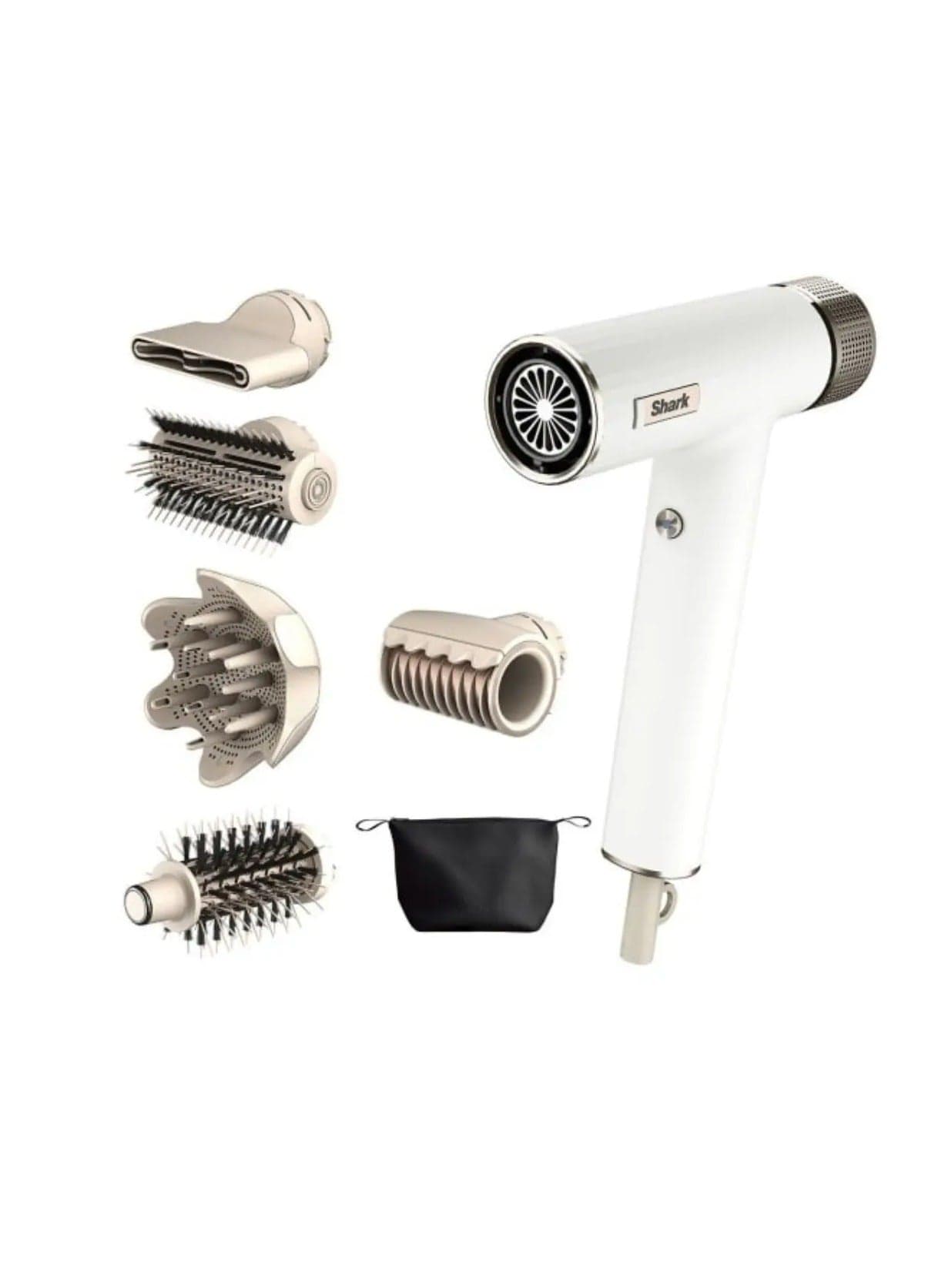 Shark SpeedStyle Rapid Gloss Finisher and High Performance Dryer with Storage Bag, 5 Styling Attachments, for All Hair Types, No Flying Hair or Heat Damage, White, HD352ME
