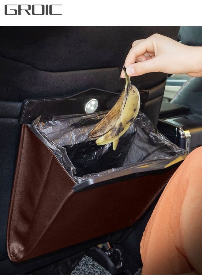 Car Trash Bag,Multipurpose Hanging Car Trash Bags with Smart LED, Waterproof Trash Can for Car Back Seat,Waterproof Vehicle Trash Container Garbage Can,Car Storage Bag Car Interior Accessories