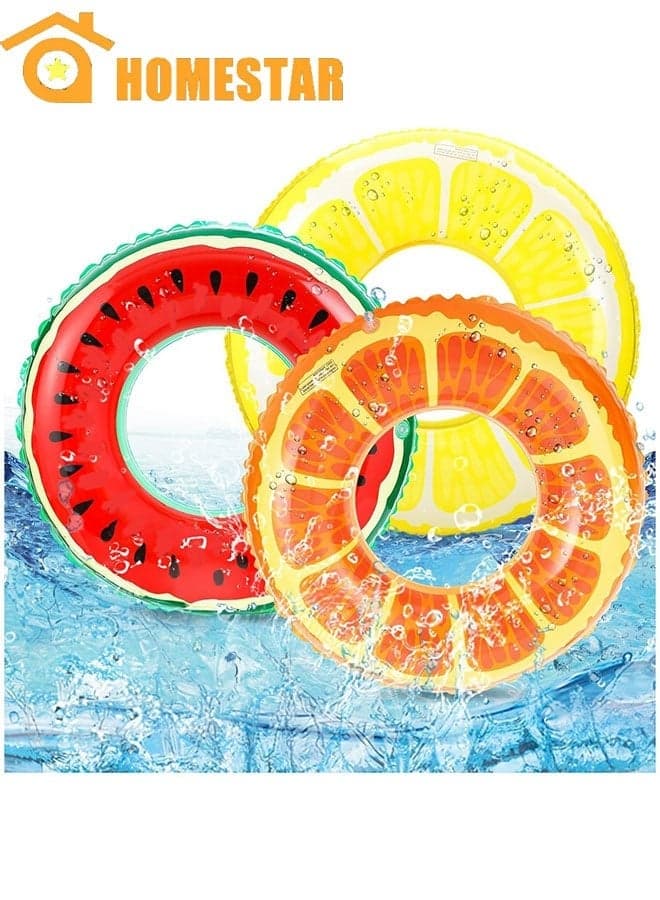 3 Pcs Swimming Rings with Pool Floats for Kids Adults, Fruits Pool Floaties Rings Tube Toys for Summer Beach Water Float Party, Swimming Pool, Ocean, Beach Time