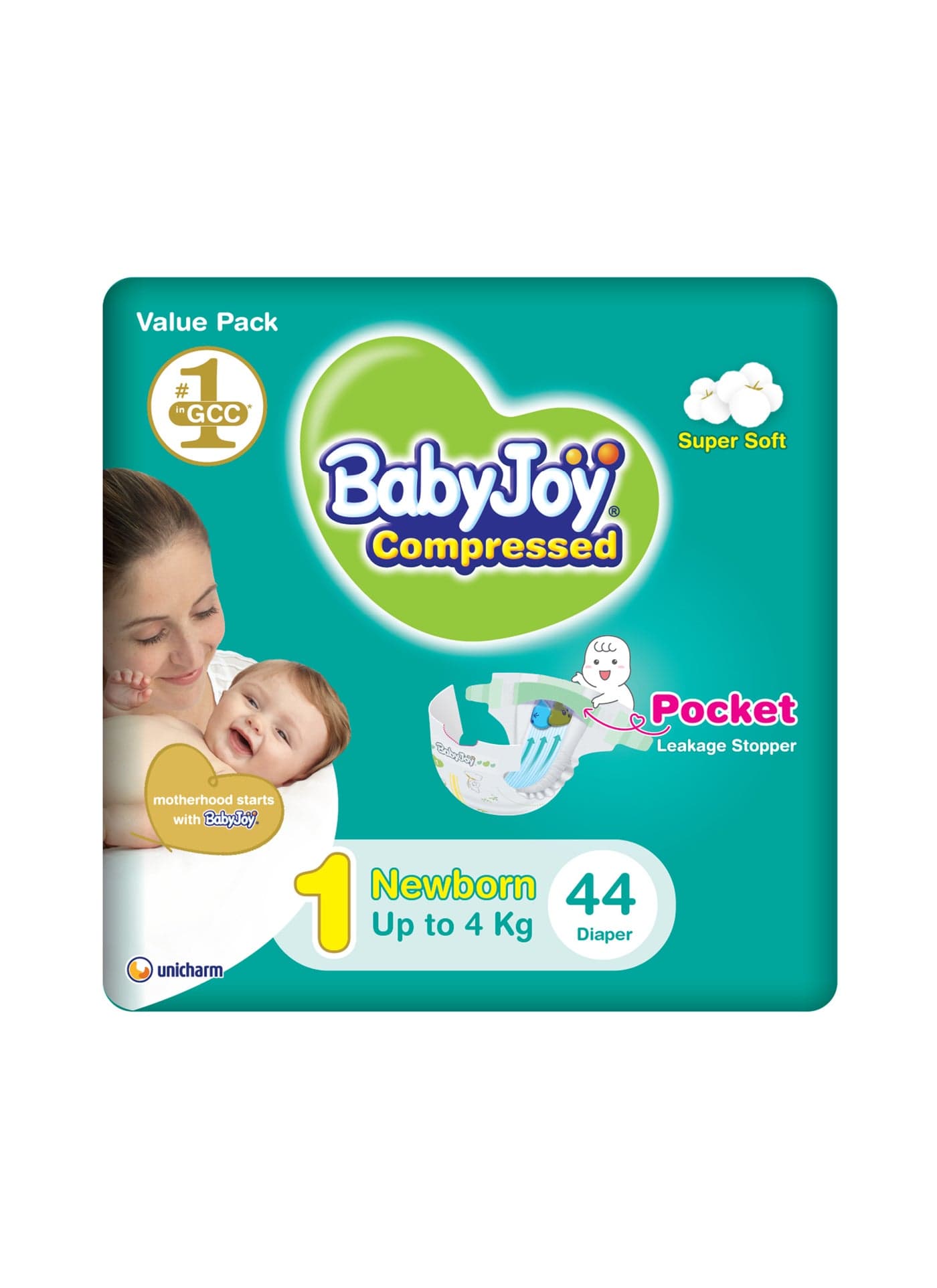 Compressed Diamond Pad Diaper, Size 1, Newborn, 0-4 Kg, Value Pack, 44 Diapers