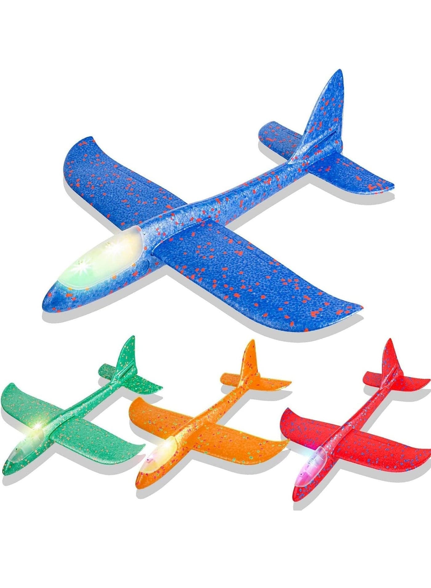 4 Pack LED Airplane Toy – 17.5" Large Foam Glider Planes for Kids, 2 Flight Modes, Outdoor Sport Toy, Throwing Aeroplane for Boys & Girls, EPP Safe Material, Night LED Lights, Birthday Gifts