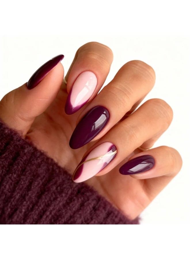Press On Nails Almond Shape Burgundy Wine Red Nude Pink Swirl Glossy Artificial Nails Full Cover Reusable Stick On Nails Acrylic Soft Gel Nail Kit Luxury Elegant Fashion Nails for Women Daily Wear Office Wedding Party Salon Style Long Lasting Durable Nails Nail Tips Nail Extension Nail Design Manicure Kit DIY Nails Salon Nails Beauty Nails Stylish Nails Trendy Nails Chic Nails Modern Nails Classic Nails Premium Nails Professional Nails Comfortable Lightweight Flexible Nails
