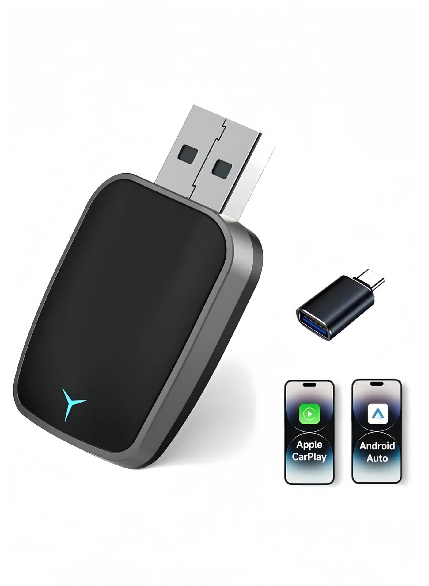 Mini Wireless Carplay Adapter, Convert Wired to Wireless Car Play & Android Auto 2-in-1 Adapter for Apple iPhone & Android Phone, Plug & Play, Auto Connect, No Delay, w/USB C for iOS 10+ Android 11+