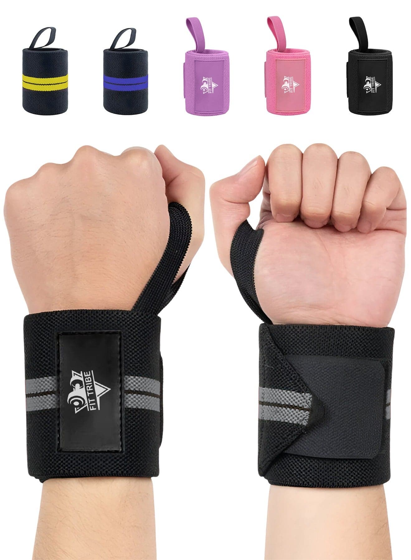 Workout Wrist Straps for Powerlifting - Premium Wrist Support for Men & Women - Thumb Loops for Extra Grip and Comfort - Ideal for Weightlifting and Intense Workouts (Grey Stripes)