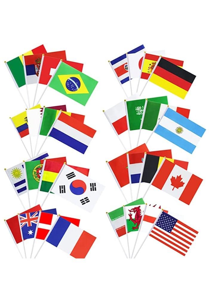 FIFA World Cup 2022 Flags 32 pcs All Participating National Teams Flags in Hand Decorations Flags for Match Football Party Restaurant Bar Decoration