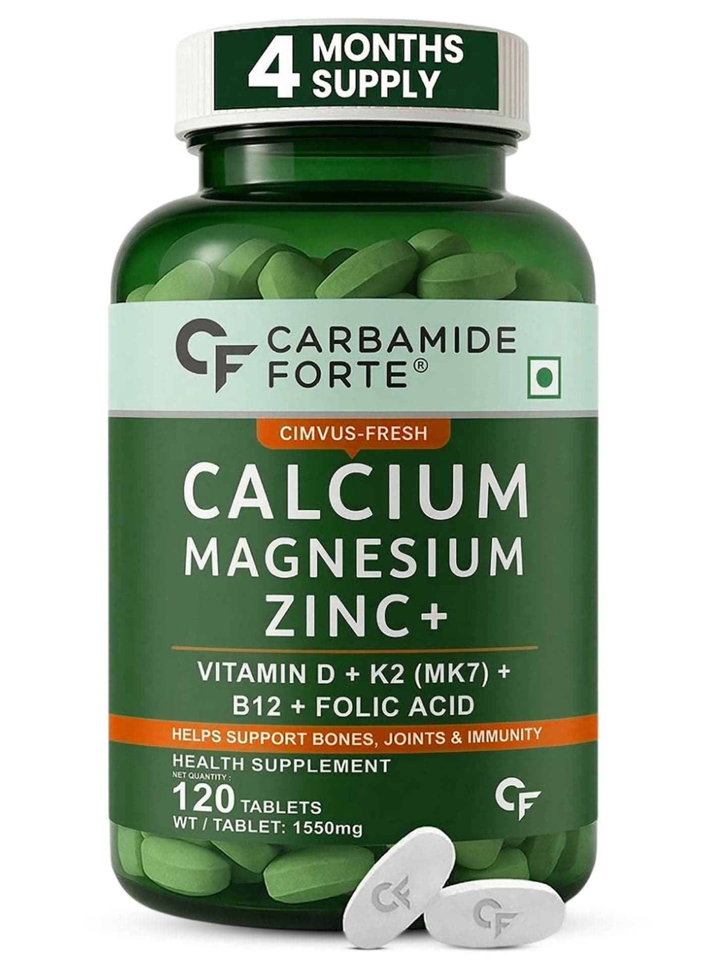 Calcium, Magnesium, Zinc + with Vitamin D,K2 & B12 |For Women & Men – 120 Veg Tablets