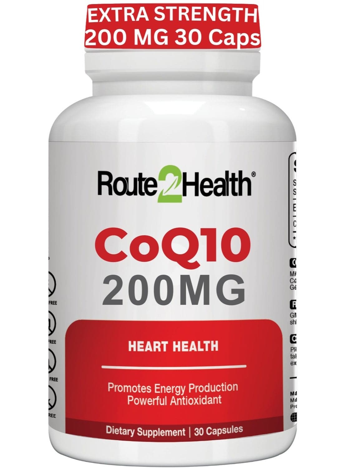Route 2 Health CoQ10 200mg – 30 Capsules – Coenzyme Q10 Supplement for Energy Production, Heart Health, and Cellular Support – Antioxidant Formula for Cardiovascular Wellness – Non-GMO & Gluten-Free