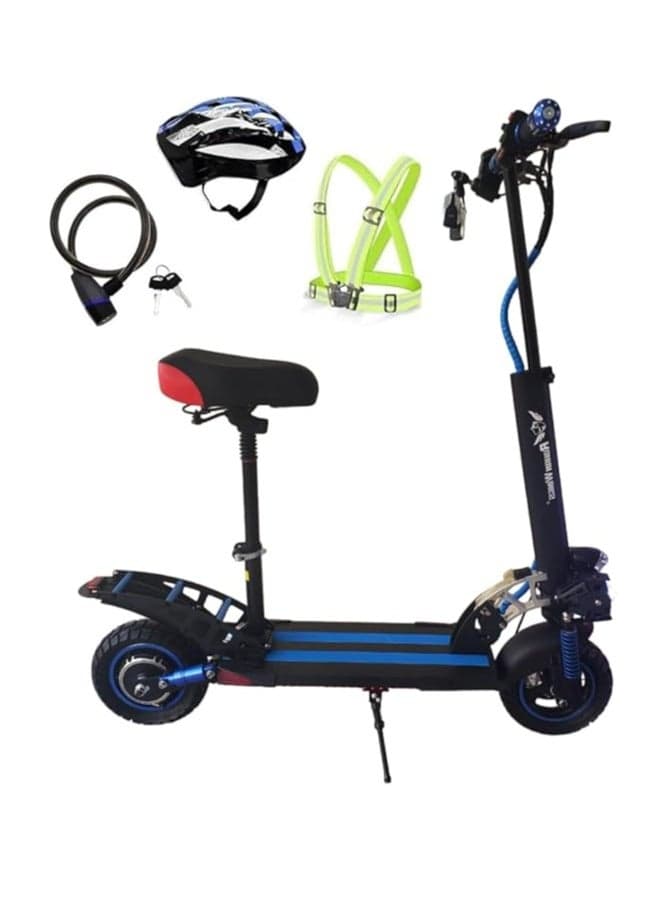 E10 Pro Electric Scooter 2024 1800W, 25 to 30km Mileage Full Foldable, With Off Road Tires for 10 X 2.5 Tires, Blue