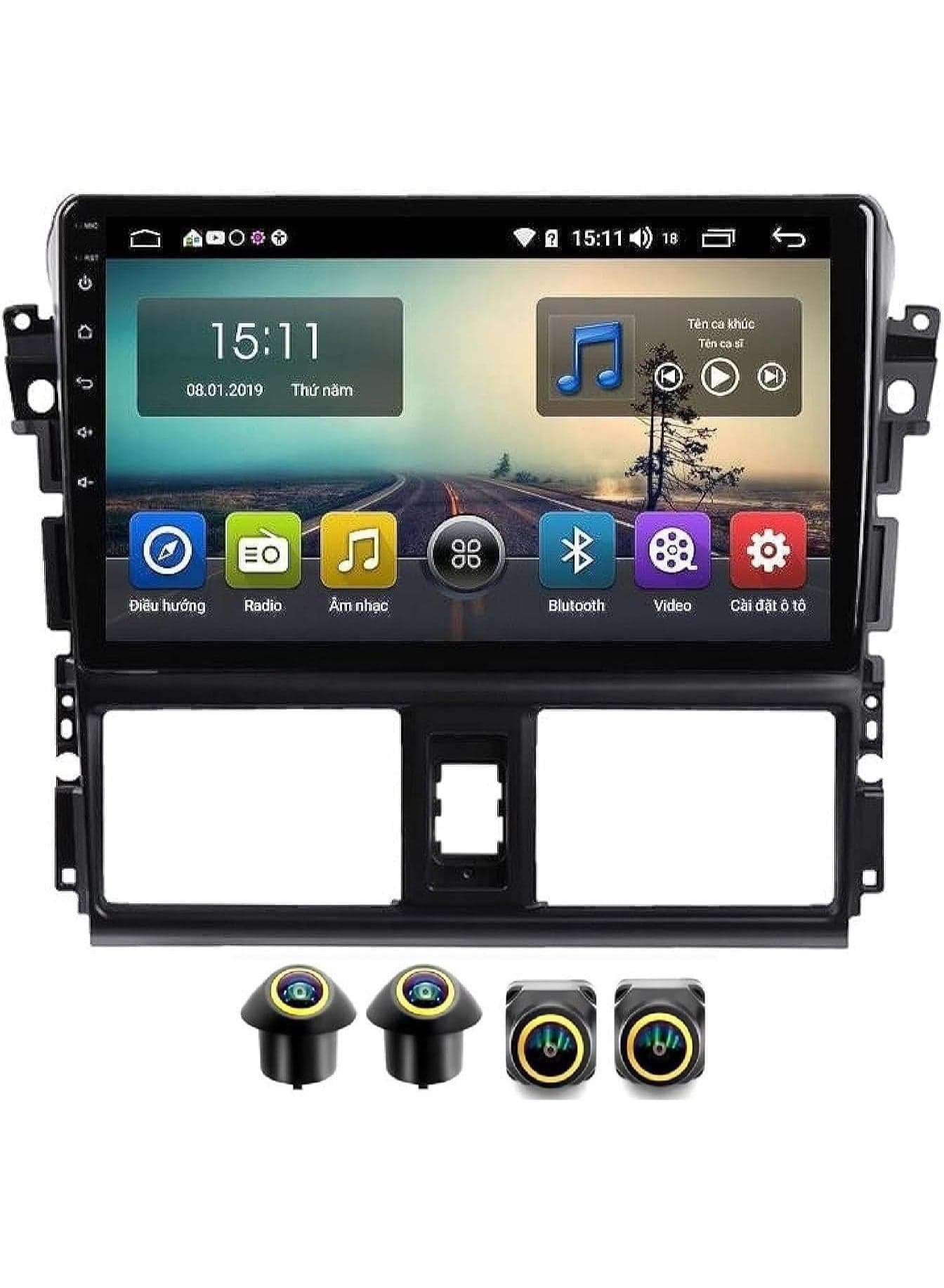 Android Car Stereo for Toyota Yaris 2014-2017 4GB RAM 64GB ROM Support Carplay, M-Link Wi-Fi BT, Radio GPS, 10 Inch IPS.QLED, Screen with 360D Camera Included