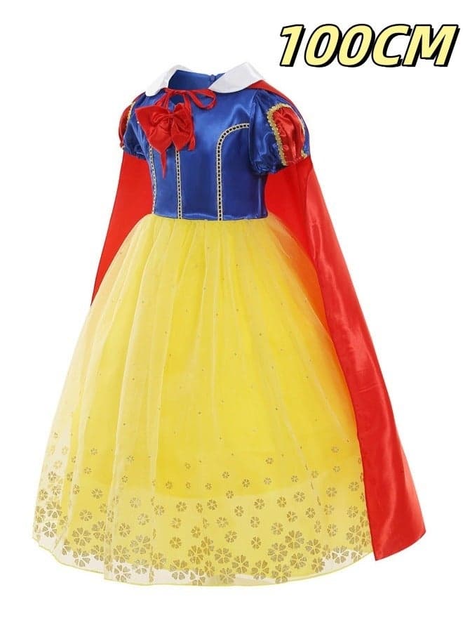 White Snow Costume with Red Cloak, Deluxe White Snow Princess Dress with Exquisite Craftsmanship, Fancy Elegant Princess Dress Up for Girls, Suitable for Role-playing and Themed Parties, Perfect Gift(100CM)