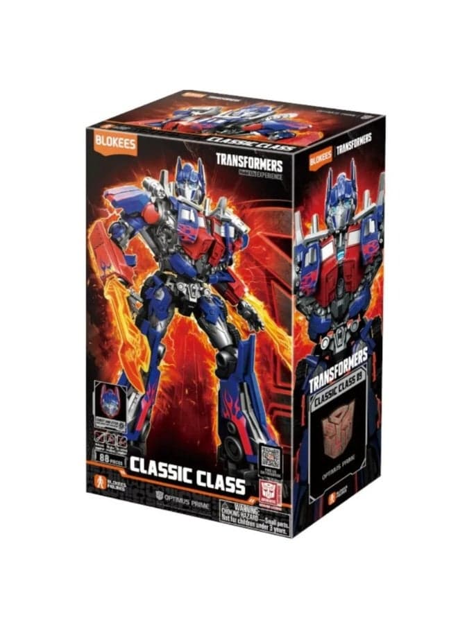 Blokees Transformers Classic Class Optimus Prime Action Figure Model Kit | 88 Pcs Construction STEM Building Toy | Poseable Robot with LED Chest & Eyes | Collectible Gift for Kids & Adults