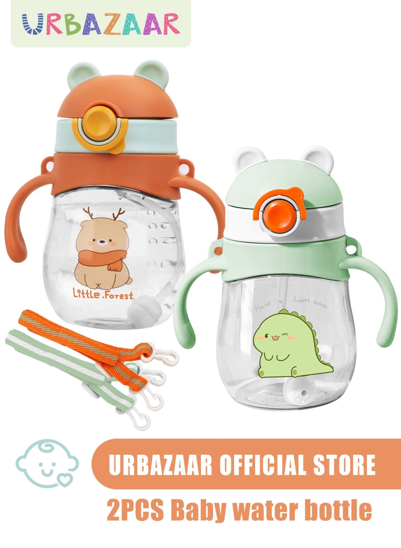 2-Pcs Baby Sippy Cups For 6 Months +, 410ml Baby Cup with Weighted Straw and Easy Grip Handles, Kids Water Bottle with Simple Flip Lid, 360 Degree Spill Proof Toddler Cup
