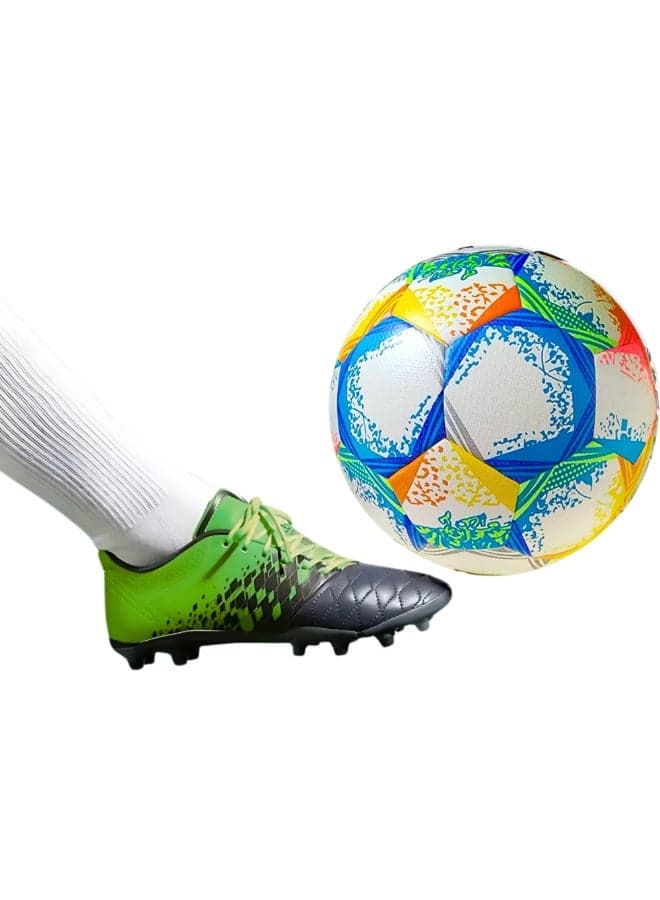 Kids Training Soccer Ball Official Ball Size 5 Durable Machine Stitched Synthetic Football with Reinforced Bladder for All Ages Ideal for Team Games Group Solo Play Training Match Practise Football Matches Competition Suitable for Grass Turf Indoor Surfaces Indoor Outdoor Beginner Professional Gifts for Birthday Boys Girls