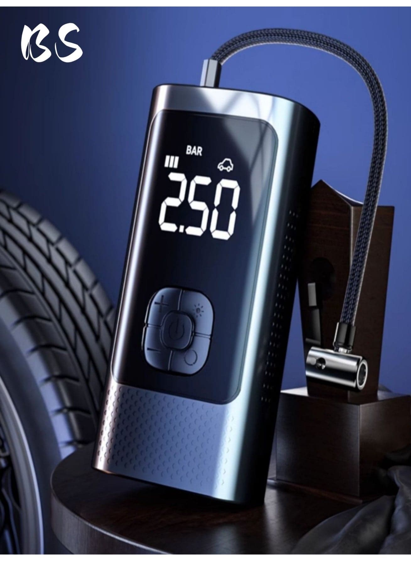 Wireless digital car tire inflator(4 nozzles) , portable air compressor, 150PSI, automatically stops when fully charged, with LED indicator, fast portable air pump, suitable for cars, bicycles, motorcycles, balls, air mattresses, etc.