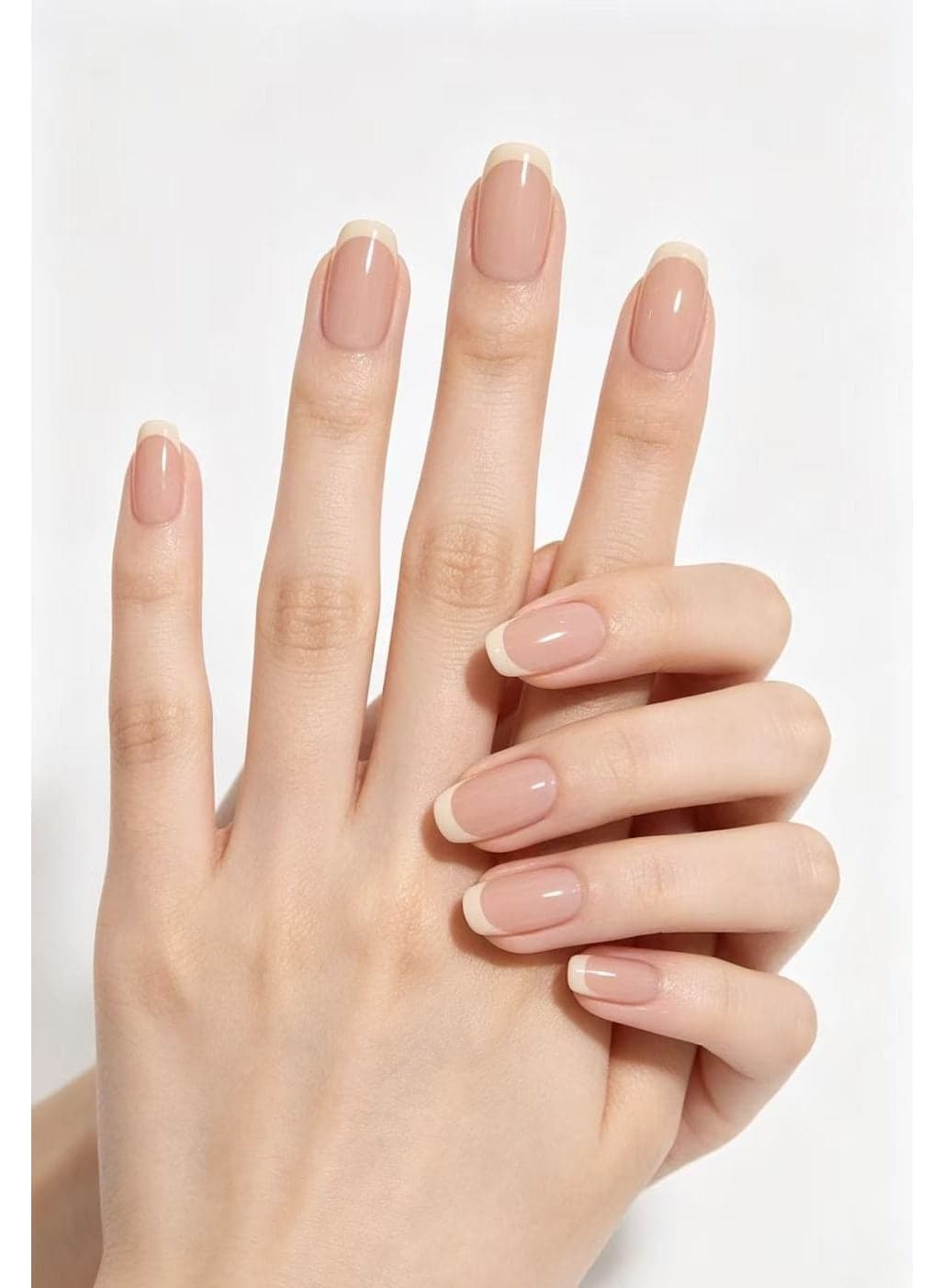 Nude White French Tip Short Squoval Press‑On Nails, Full‑Cover Glossy Fake Nails, Reusable Soft Gel Acrylic Stick‑On Nails Kit, Minimalist Elegant Artificial Nails For Women, Daily Wear Office Salon Long‑Lasting Damage‑Free Nail Art, 30 Pcs With Adhesive Jelly Tabs