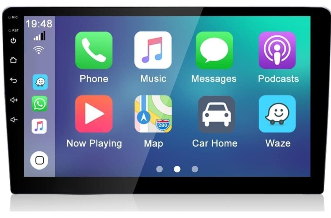 9-Inch Android Car Stereo | 2GB RAM 32GB ROM | Apple CarPlay & Android Auto | Full HD Touchscreen | Bluetooth, WiFi, USB, FM Radio | Night Vision Rear Camera Included