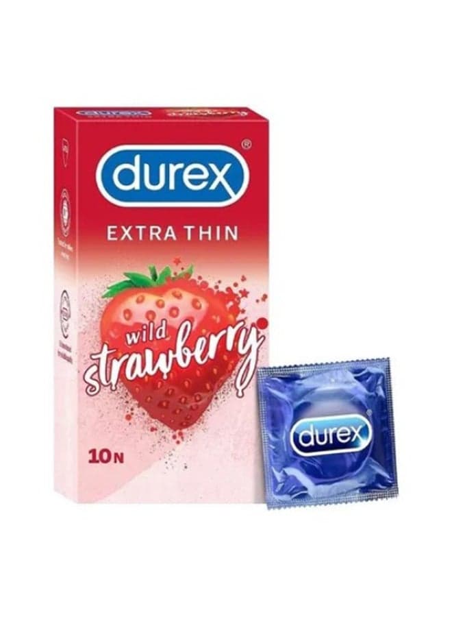 Extra Thin Wild Strawberry Flavoured Condoms For Men, Pack of 10