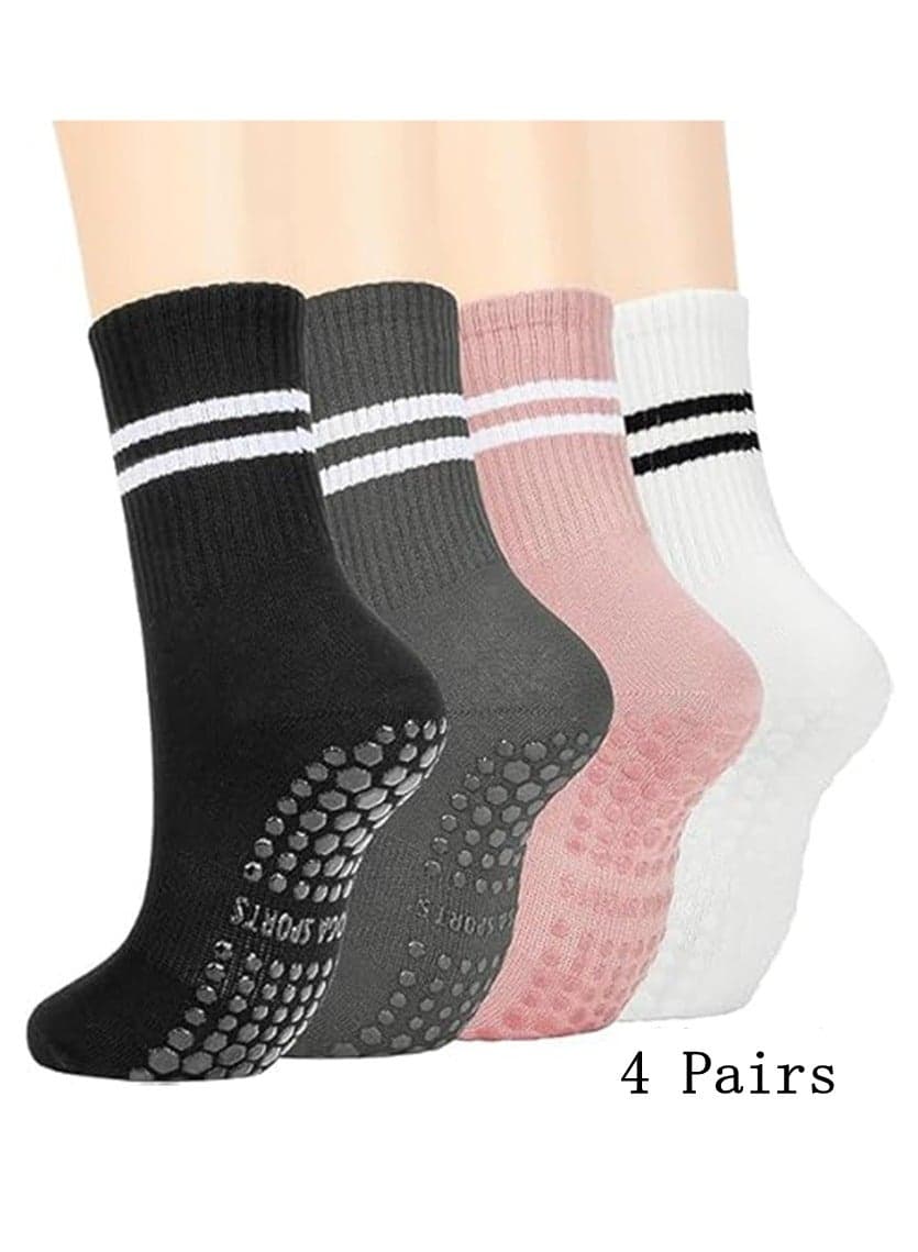 4 Pairs Yoga Socks For Women,Non Slip Socks Pilates Socks For Yoga,Pilates, Ballet, Dance, Workout,Dance