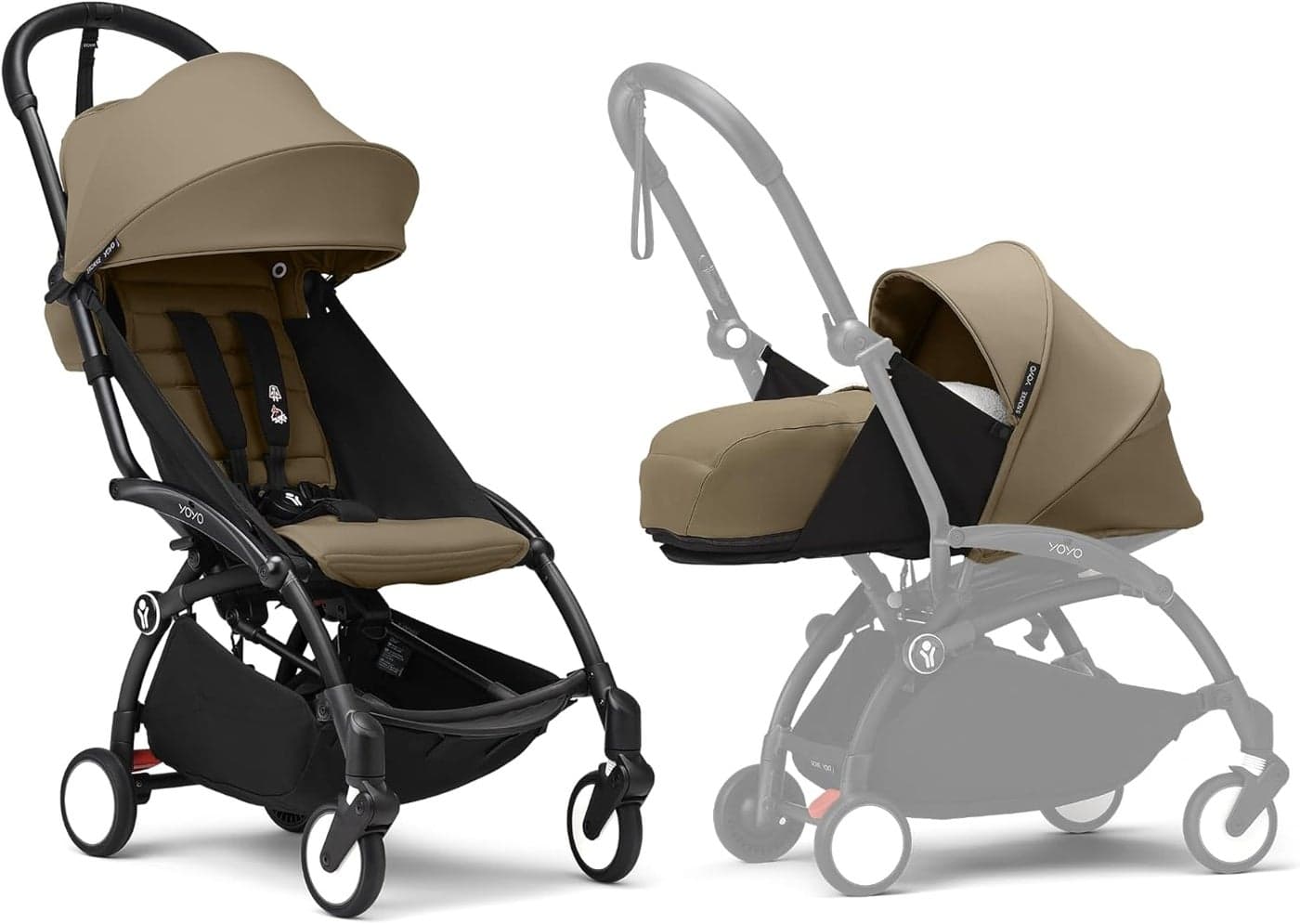Stokke YOYO3 Complete Yoyo Stroller From Birth - Includes Black Frame + YOYO 6+ Color Pack + 0+ Newborn Pack - Toffee