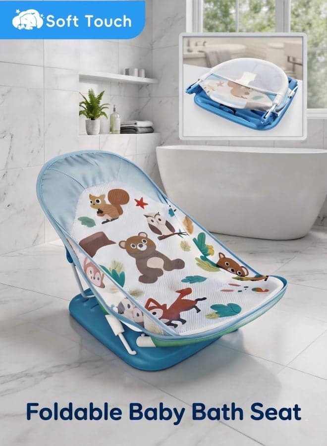 Foldable Baby Bath Seat for Newborns, 3-Position Adjustable Baby Bather Chair with Anti-Slip Support, Soft Washable Mesh Seat for Babies 0-12 Months