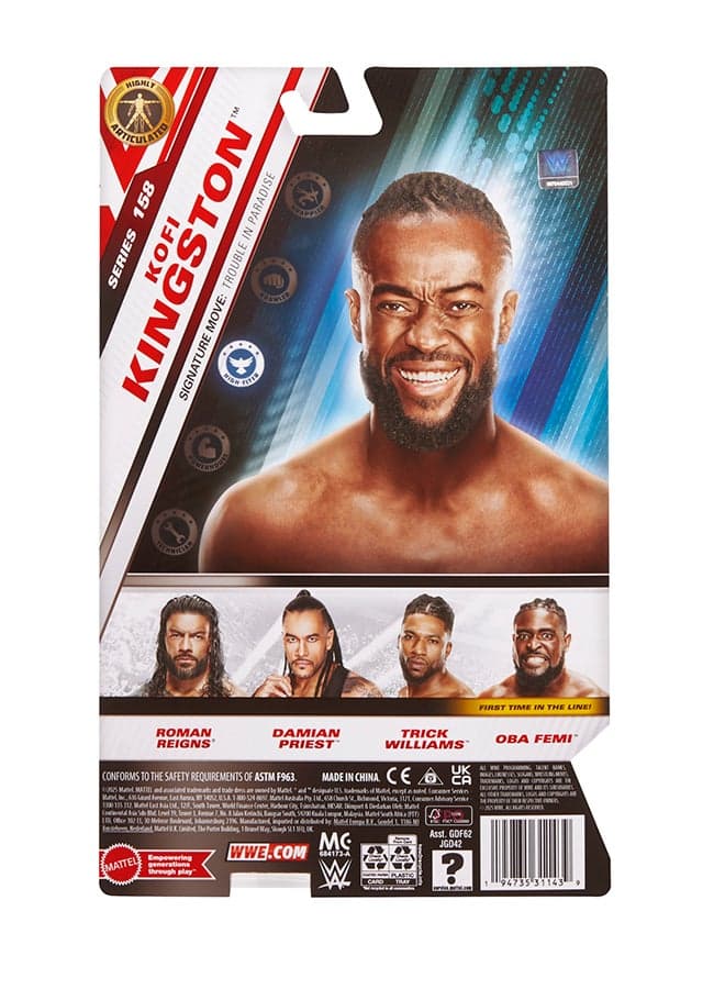 Mattel WWE Kofi Kingston Action Figure, Main Event Series #158, 6-inch Collectible Superstar with 104 Articulation Points & Life-Like Look
