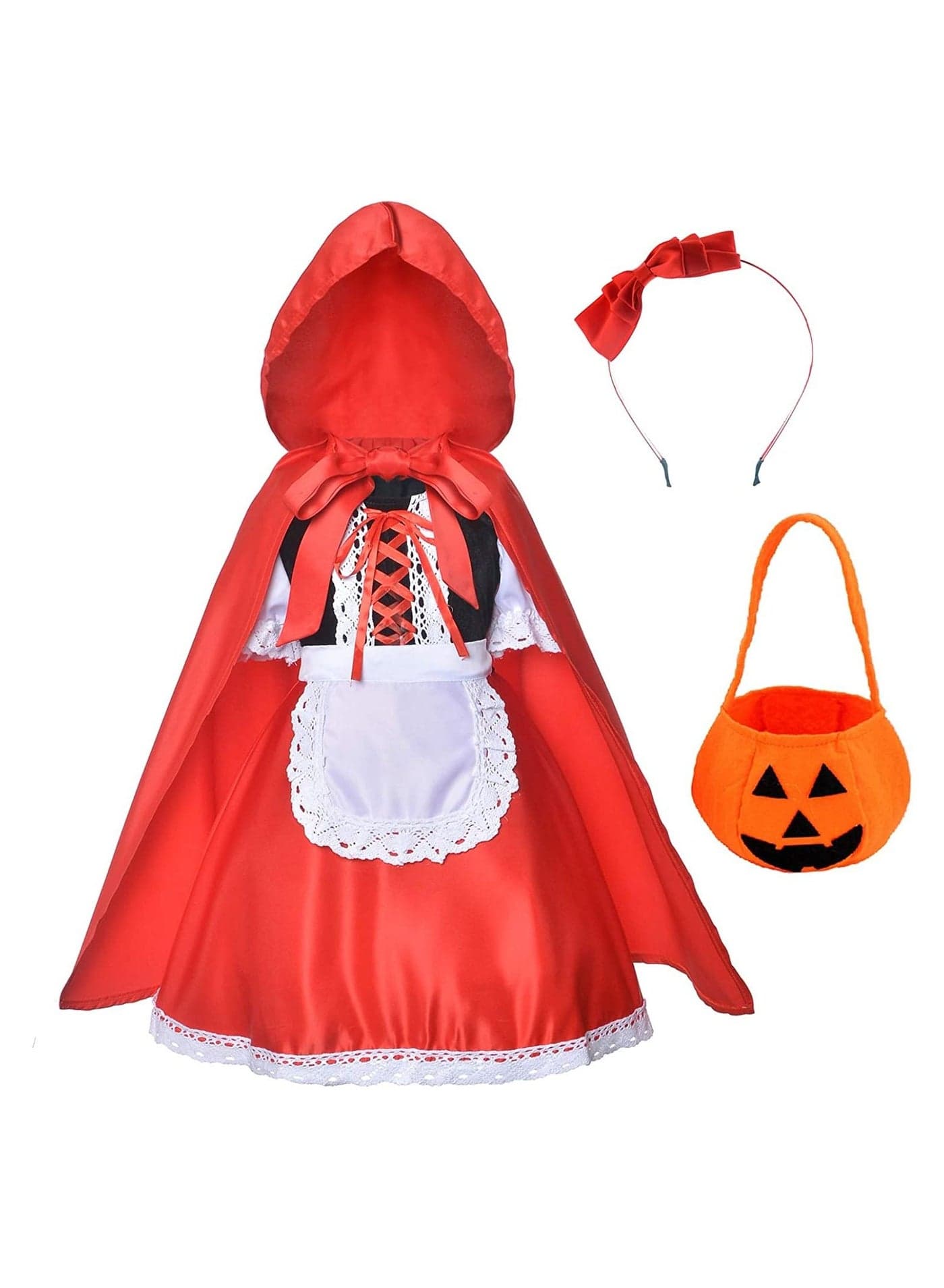 Little Red Riding Hood Halloween Costume for Girls With Pumpkin Bucket and Hairband - Large