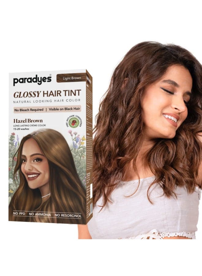 No Bleach Glossy Hair Tint, Ammonia-Free Formula for Visible on Natural Black Hair, Includes Anti-Fade Conditioner for Long-Lasting Shine, 5 Light Brown, Hazel Brown