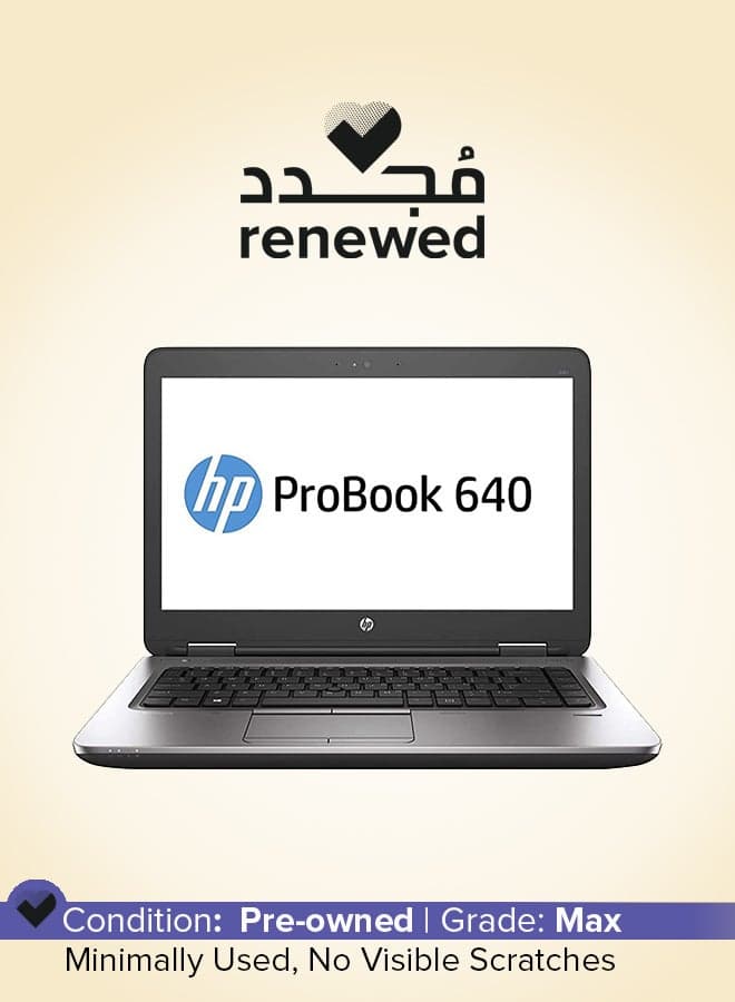 Renewed - ProBook 640 G2 Laptop With 14-Inch Display, Intel Core i5/6th Gen/8GB RAM/256GB SSD/Intel UHD Graphics 620/Windows 10 Pro Black/silver