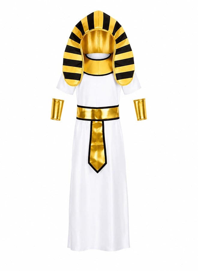 Kids Egyptian Costume Set – Ancient Egypt Fancy Dress Outfit with Headpiece and Wrist Cuffs for boys of age 8 to 9 years