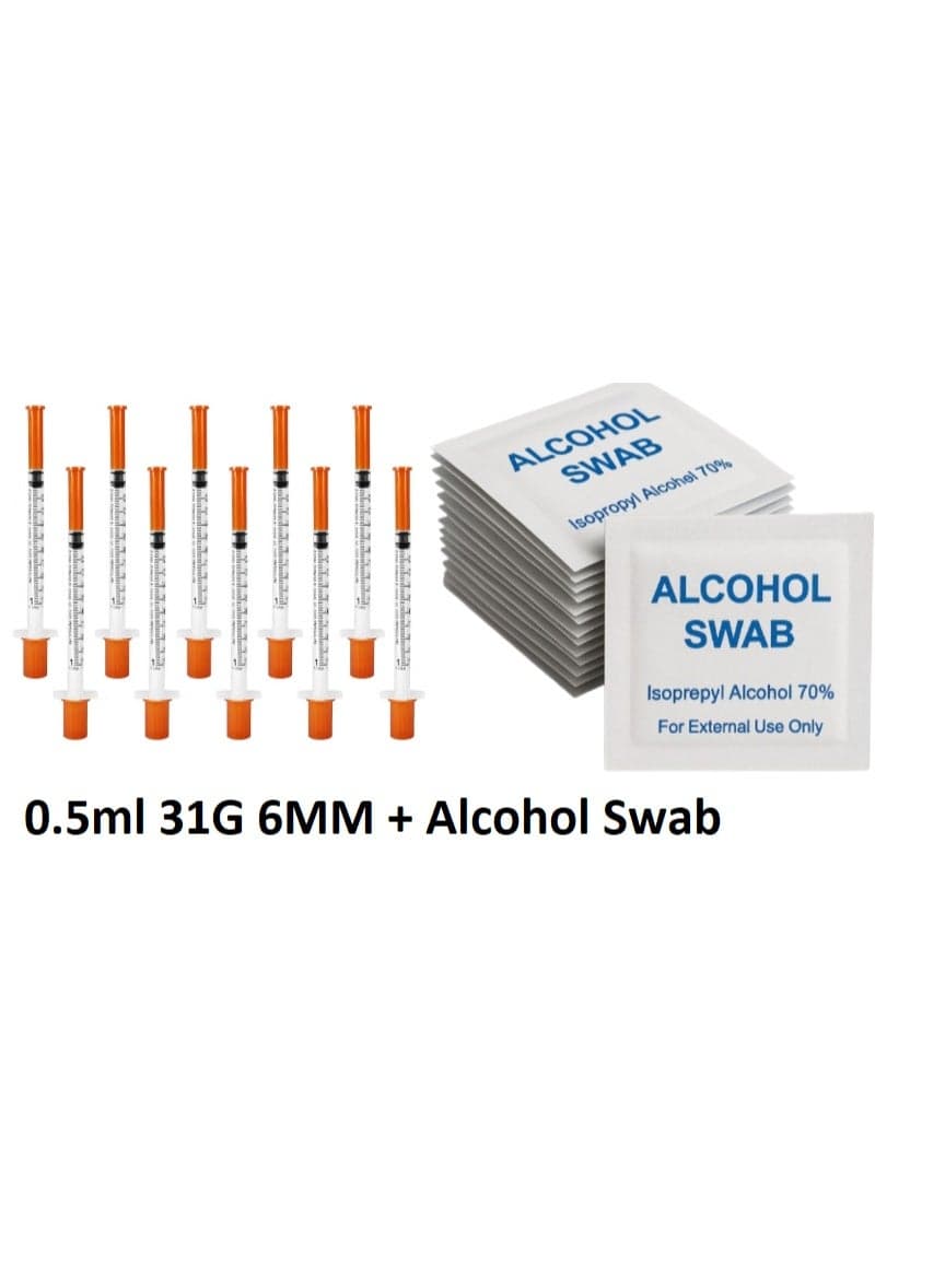 0.5ml 31G 6mm Insulin Syringe with Alcohol Swab – Ultra-Fine Sterile Syringe