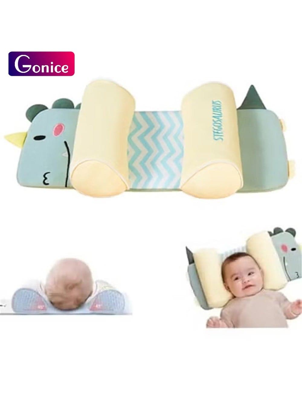 Baby Head Shaping Pillow, Newborn Pillow to Prevent Flat Head, Baby Head Pillow,Flat Head Baby Pillow, Baby Sleeping Pillow, Baby Pillows for Sleeping for 0-3 Years(Dinosaur)