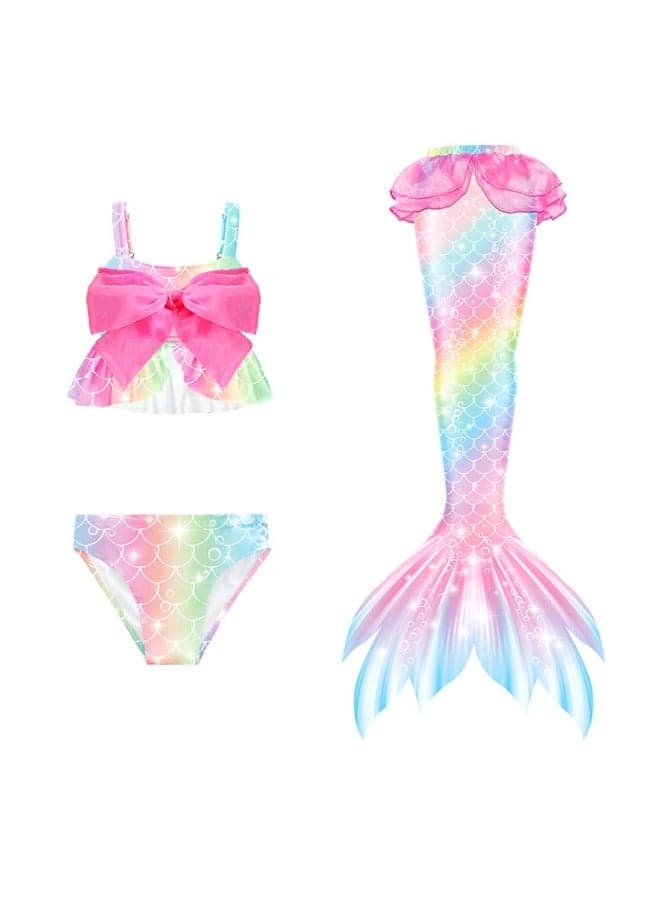 Children's Mermaid Swimwear Girls' Colorful Mermaid Tail Three Piece Swimwear Set