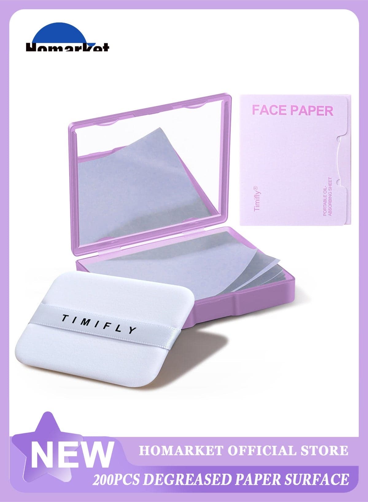 Oil Blotting Sheets for Face, 200 Counts Lavendar Blotting Paper For Oily Skin with Portable Mirror Case & Makeup Puff, Oil Absorbing Sheets For Face