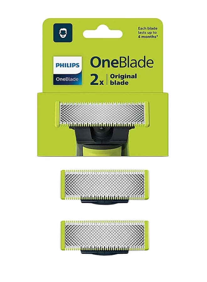 OneBlade Replacement Blades QP220/51,Trim, Edge & Shave Any Length of Hair,2 Replaceable Original Blades,Fits All OneBlade Handles, Wet & Dry Use QP220/51Green