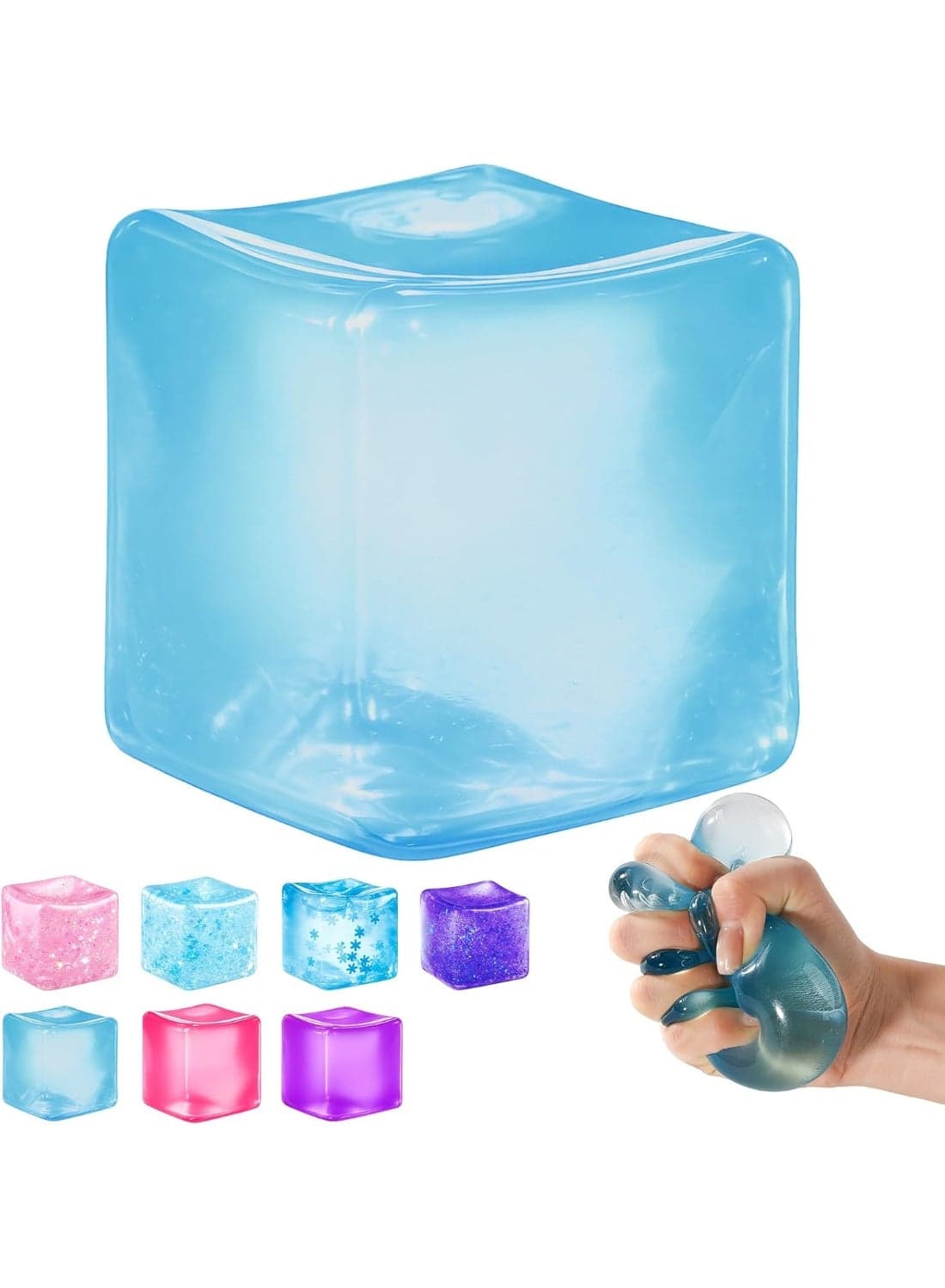Ice Cube Squishy Fidget Toy – Slow Rise Squeeze Sensory Toys, Multiple Ways to Play, Stress Ball for Anxiety Relief, Focus Enhancement, Brain Relaxation & Strength Fostering